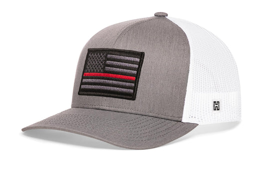 Thin Red Line Trucker Hat  |  Gray-White Fire Tactical Snapback