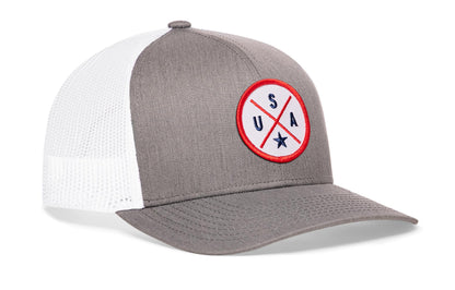 USA Trucker Hat  |  Gray-White America Snapback