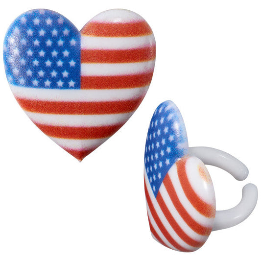 I Love the USA Cupcake Rings 144 Count - Patriotic Heart Cake Toppers