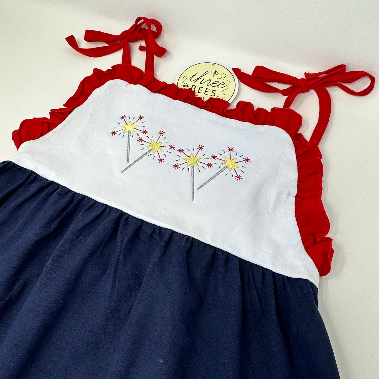 Red, White & Blue Tie Strap Dress - Kids Patriotic | Three Bees Co