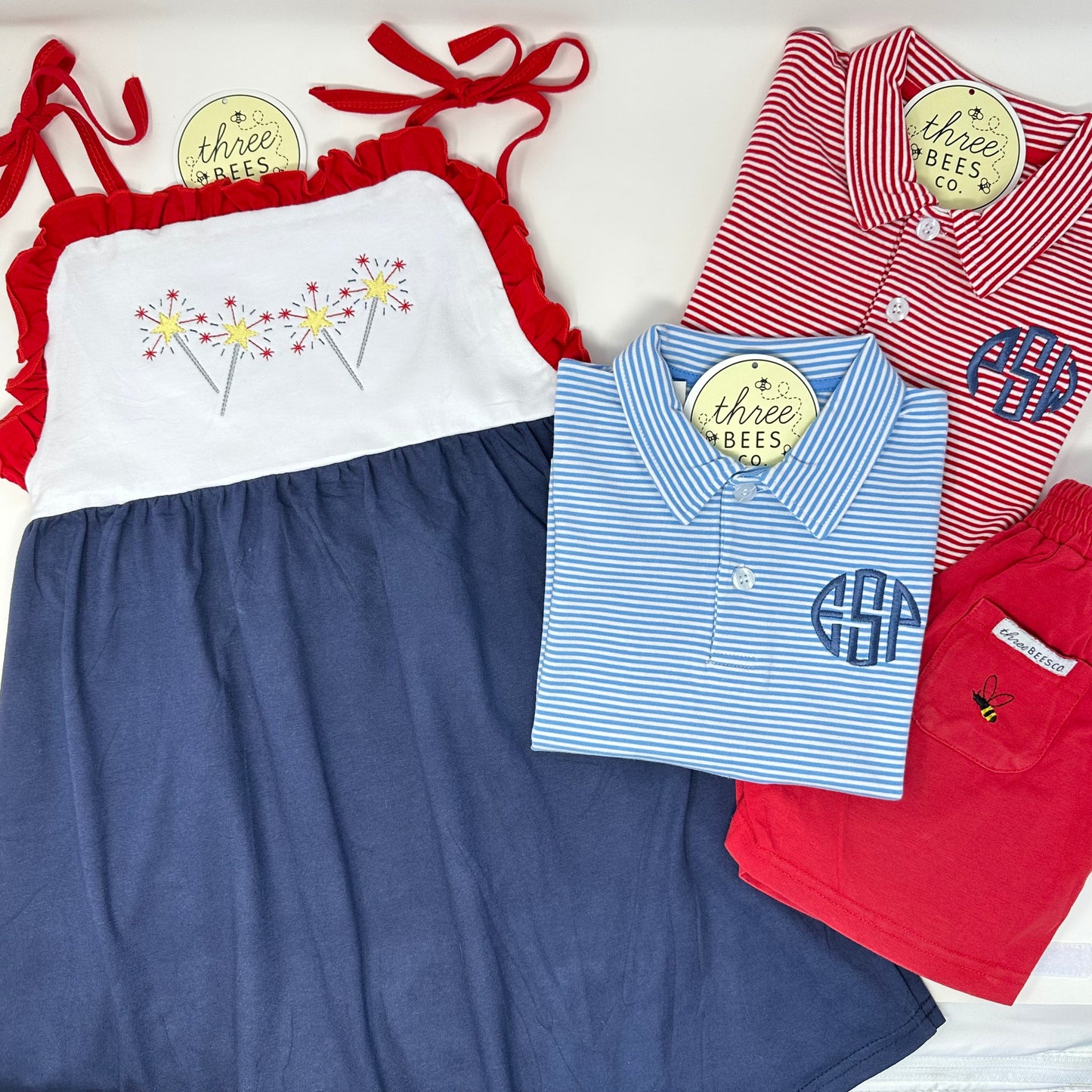 Red, White & Blue Tie Strap Dress - Kids Patriotic | Three Bees Co