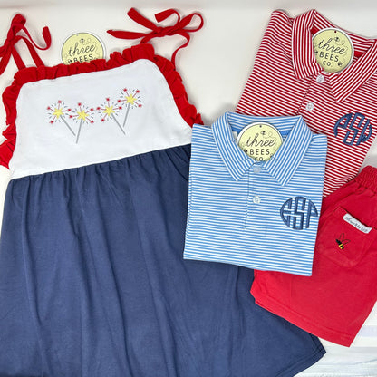 Red, White & Blue Tie Strap Dress - Kids Patriotic | Three Bees Co