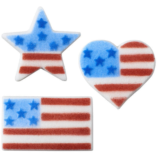 American Flag Dec-Ons Sugar Decorations 74 Count - Patriotic Edible Cake Toppers
