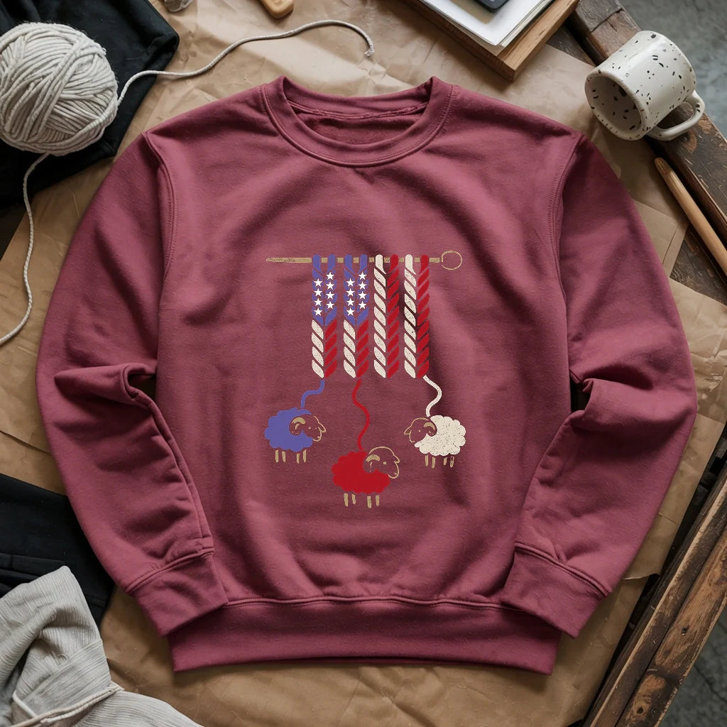 America Wool Sweatshirt - Patriotic Yarn Art Design for Knitters & Crocheters