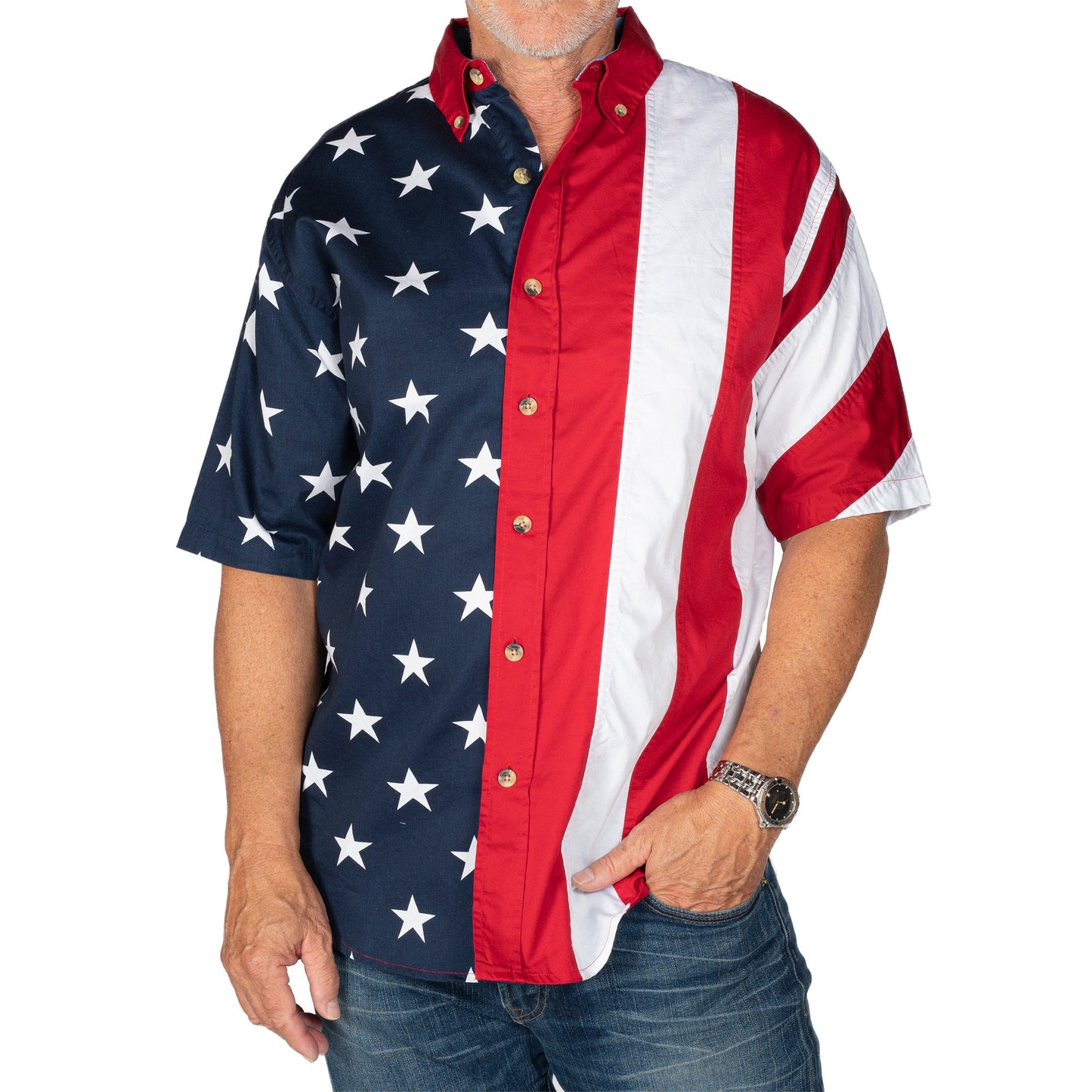 Stars & Stripes Men's Cotton Button-Up Shirt - USA | Flag Shirt