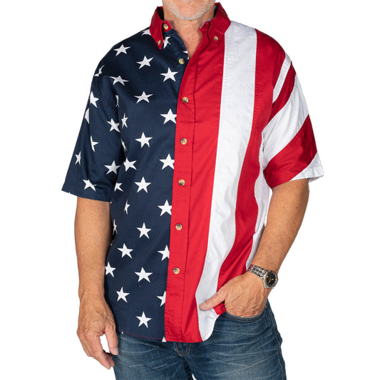 Stars & Stripes Men's Cotton Button-Up Shirt - USA | Flag Shirt