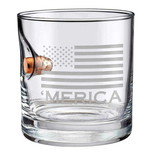 'Merica Rocks Glass with Real Bullet - 11oz Whiskey Glass | BenShot