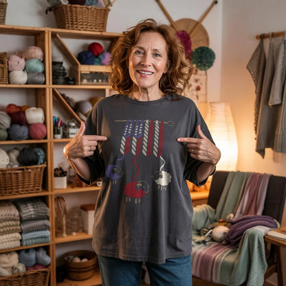 America Wool T-Shirt - Patriotic Yarn Art Design for Knitters & Crocheters