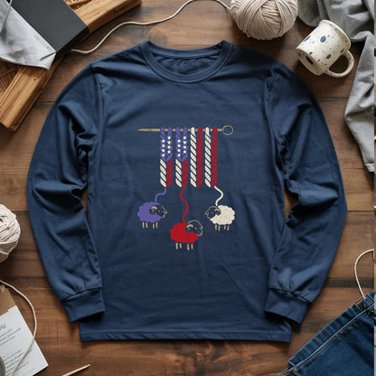 America Wool Long Sleeve T-Shirt - Patriotic Yarn Art for Knitters & Crocheters