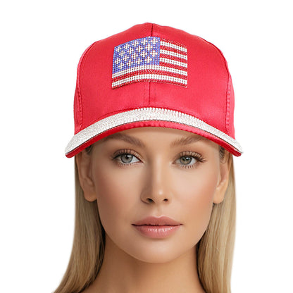Red Satin American Flag Baseball Cap | Women's Hat