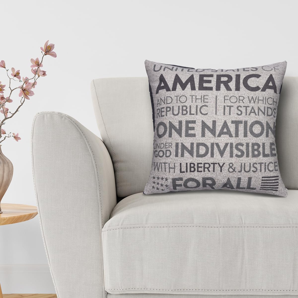 Patriotic Design Printed Throw Pillow Cover - 18 x 18 Inches