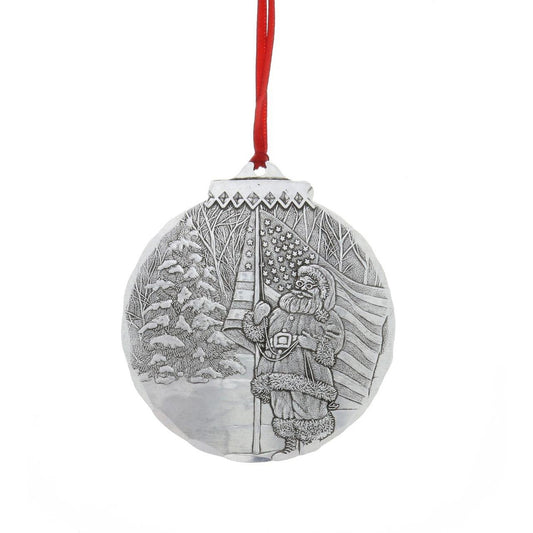 Patriotic Santa Ornament - Hand-Hammered Aluminum Christmas Tree Decoration