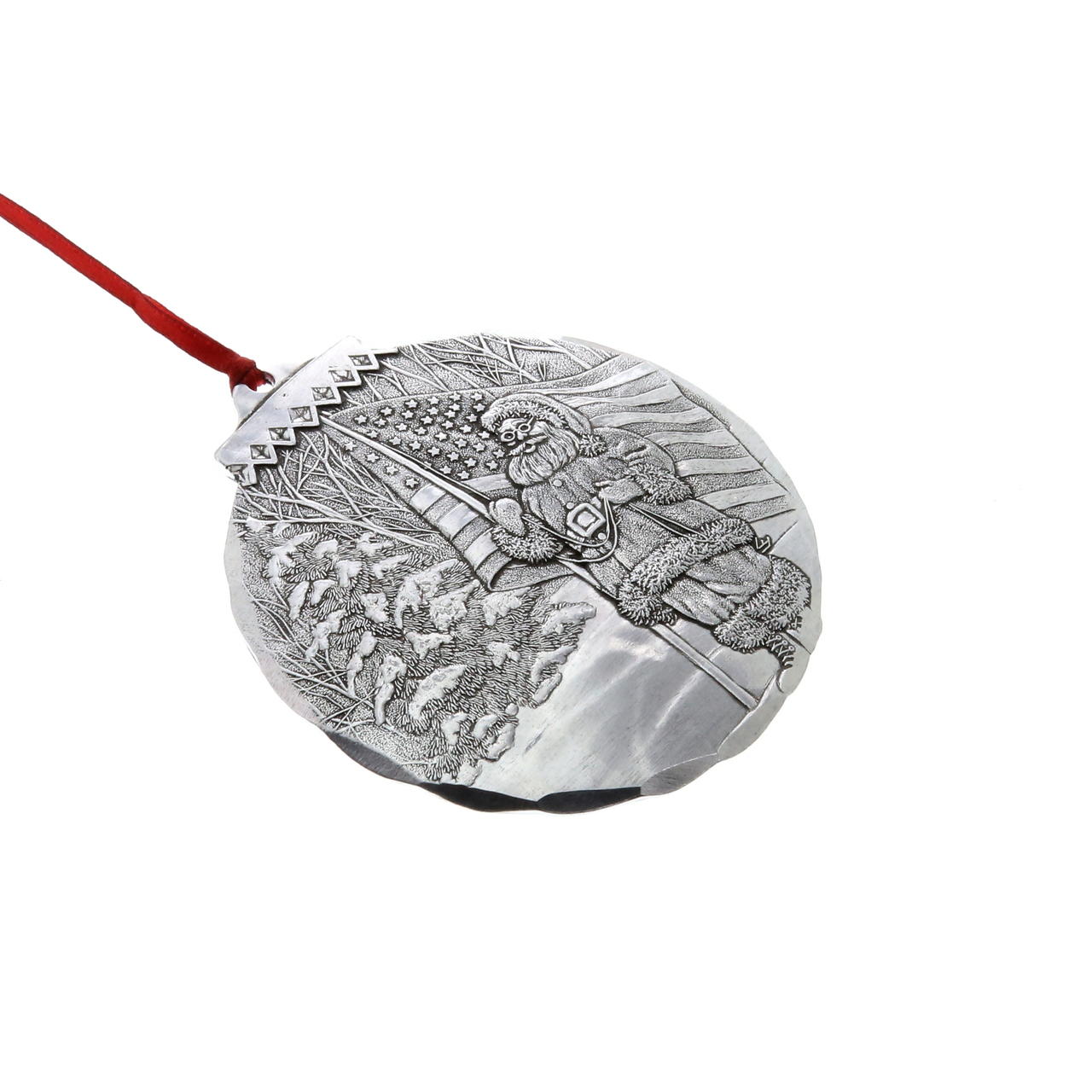 Patriotic Santa Ornament - Hand-Hammered Aluminum Christmas Tree Decoration