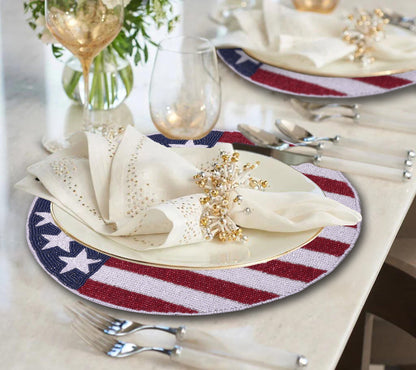 USA Flag Round Beaded Placemats