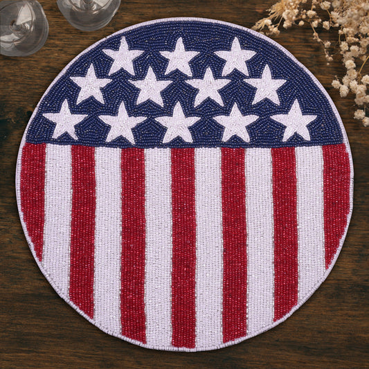 USA Flag Round Beaded Placemats