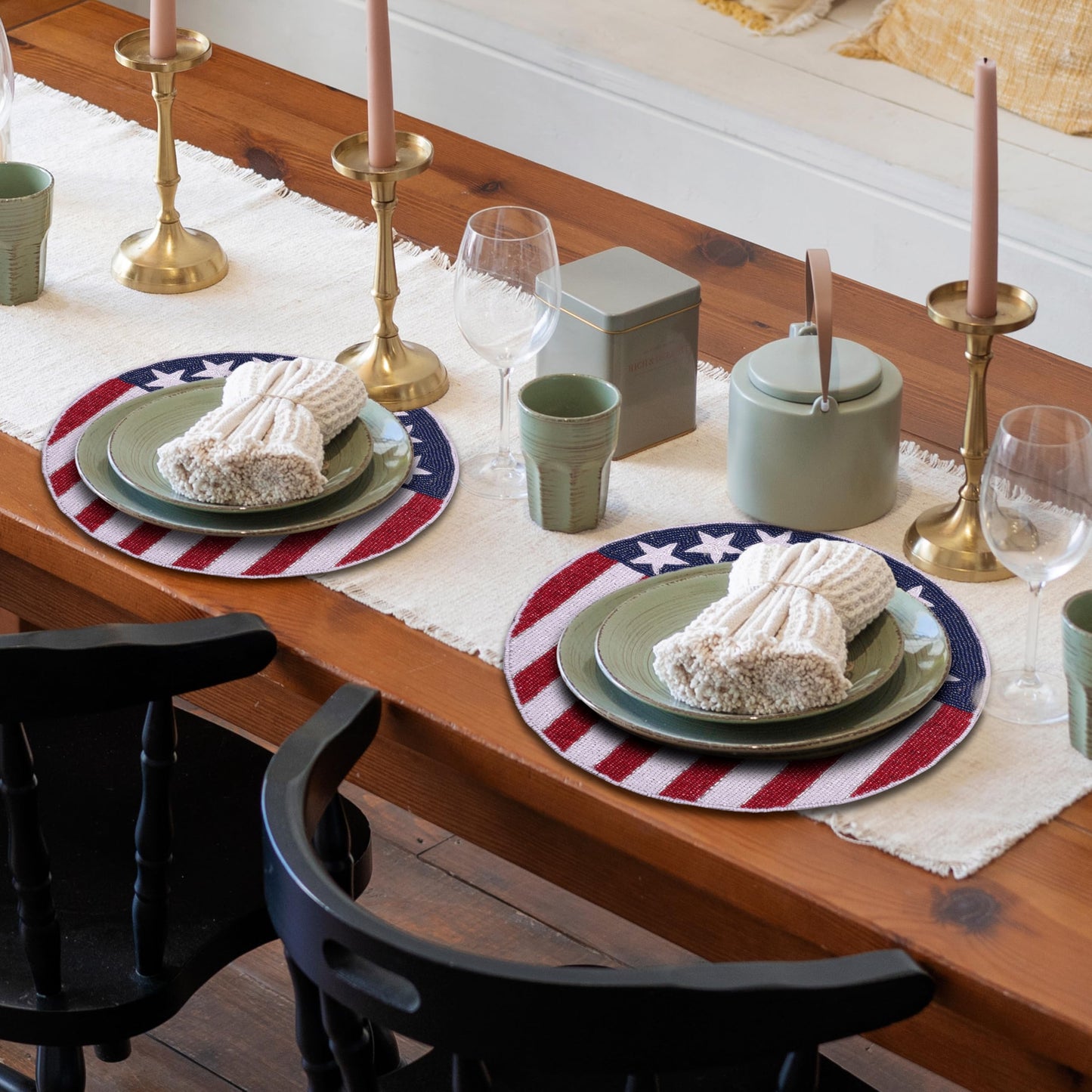 USA Patriotic Flag Round Beaded Placemats