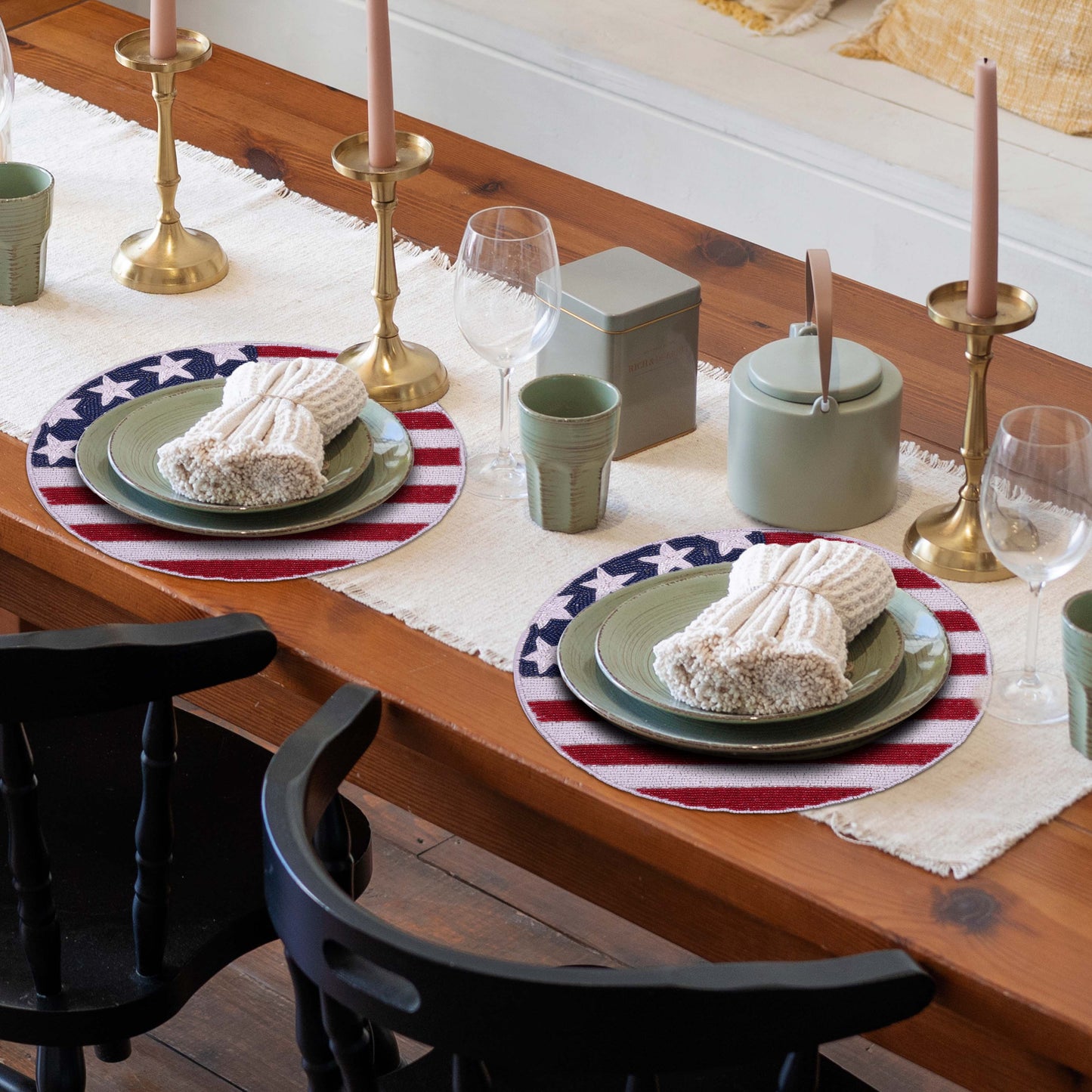 USA Flag Round Beaded Placemats