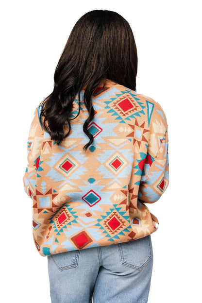 USA Flag Aztec Print Cardigan - Women's Patriotic Knit Sweater