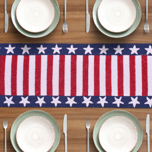 USA Flag Beaded Table Runner 13" x 54"