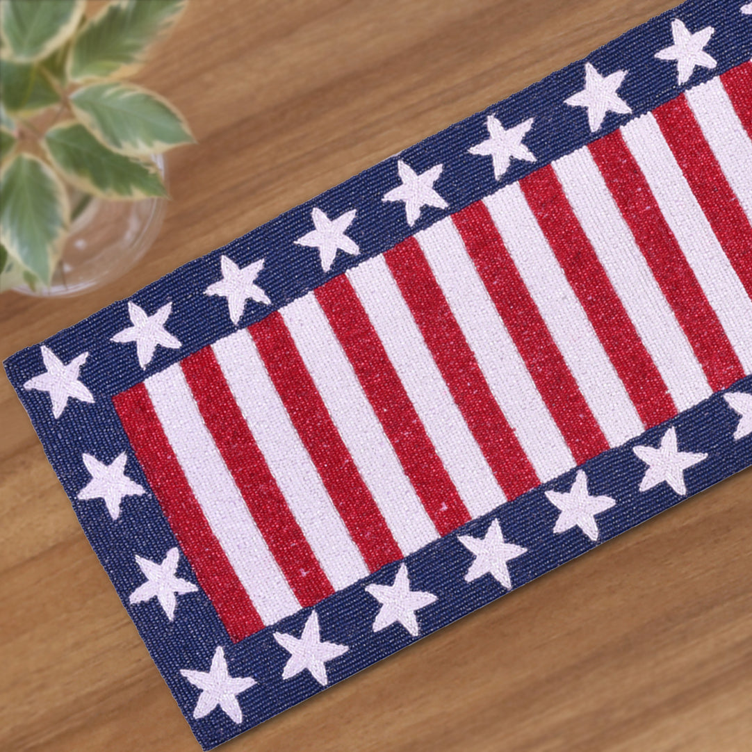 USA Flag Beaded Table Runner 13" x 54"