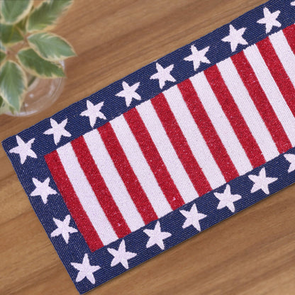 USA Flag Beaded Table Runner 13" x 54"