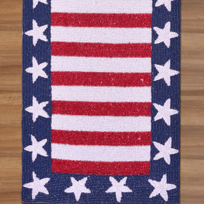 USA Flag Beaded Table Runner 13" x 54"