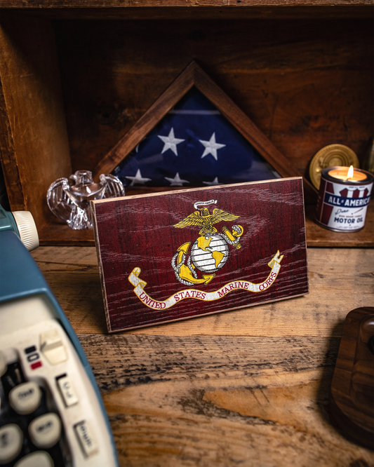 Marine Corps Wooden Desk Flag – Oak | Flags of Valor