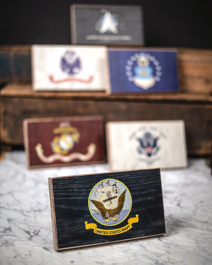 Navy Wooden Desk Flag – American Oak | Made in USA | Flags of Valor