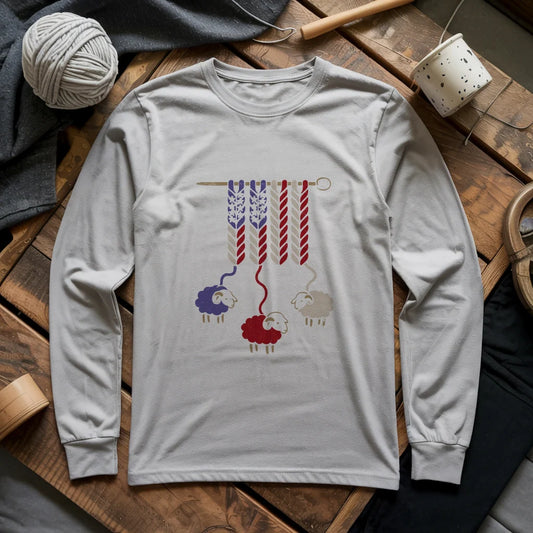 America Wool Long Sleeve T-Shirt - Patriotic Yarn Art for Knitters & Crocheters