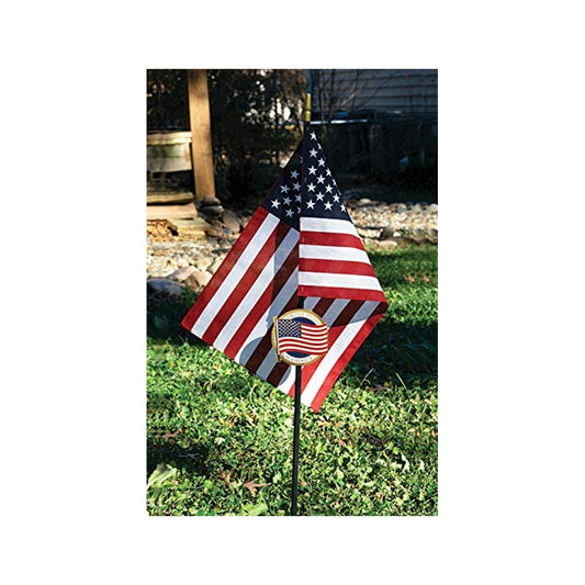 U.S. Flag Veteran Grave Marker With 30 Inch Tall American Cemetery Flag, Honoring Military Veterans and First Responders.