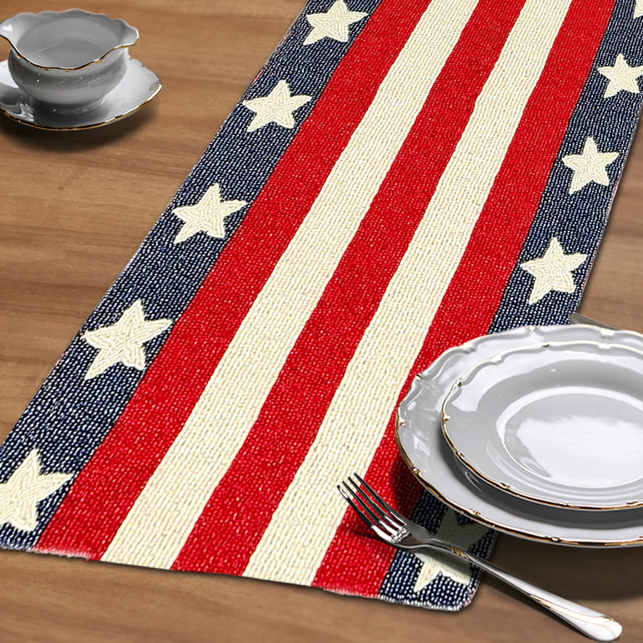 USA Flag Beaded Table Runner 13 x 35