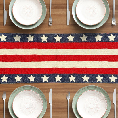 USA Flag Beaded Table Runner 13 x 35