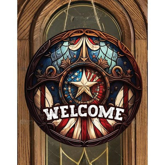 Vintage American Flag Faux Stained Glass Sign