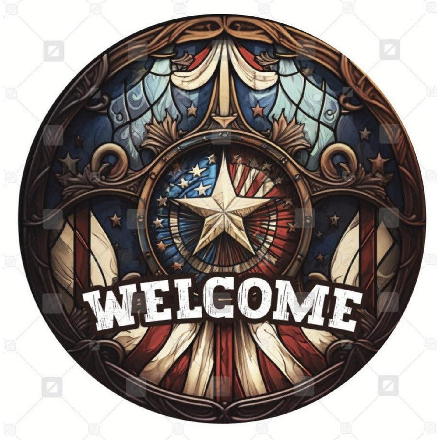 Vintage American Flag Faux Stained Glass Sign