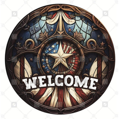 Vintage American Flag Faux Stained Glass Sign
