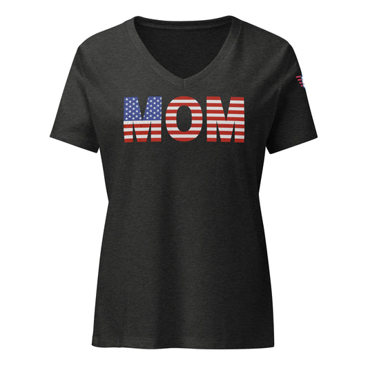 Mom USA V-Neck Tee | Women's Relaxed Patriotic T-Shirt